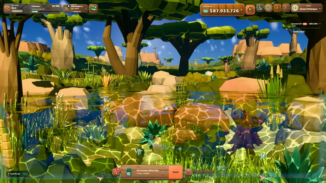 Sunlight crossing the clear water and rocky bank of a ChillTank habitat