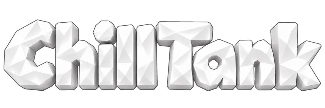 ChillTank white faceted wordmark on transparency
