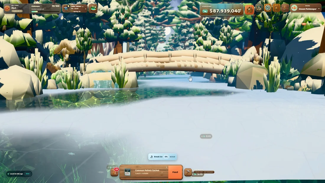 A snowy bridge and frozen shoreline in a winter ChillTank habitat