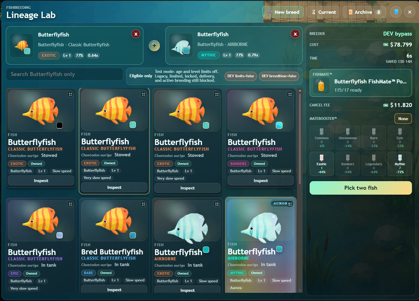 Breeding Lab new breed screen with parent slots and breeding resources