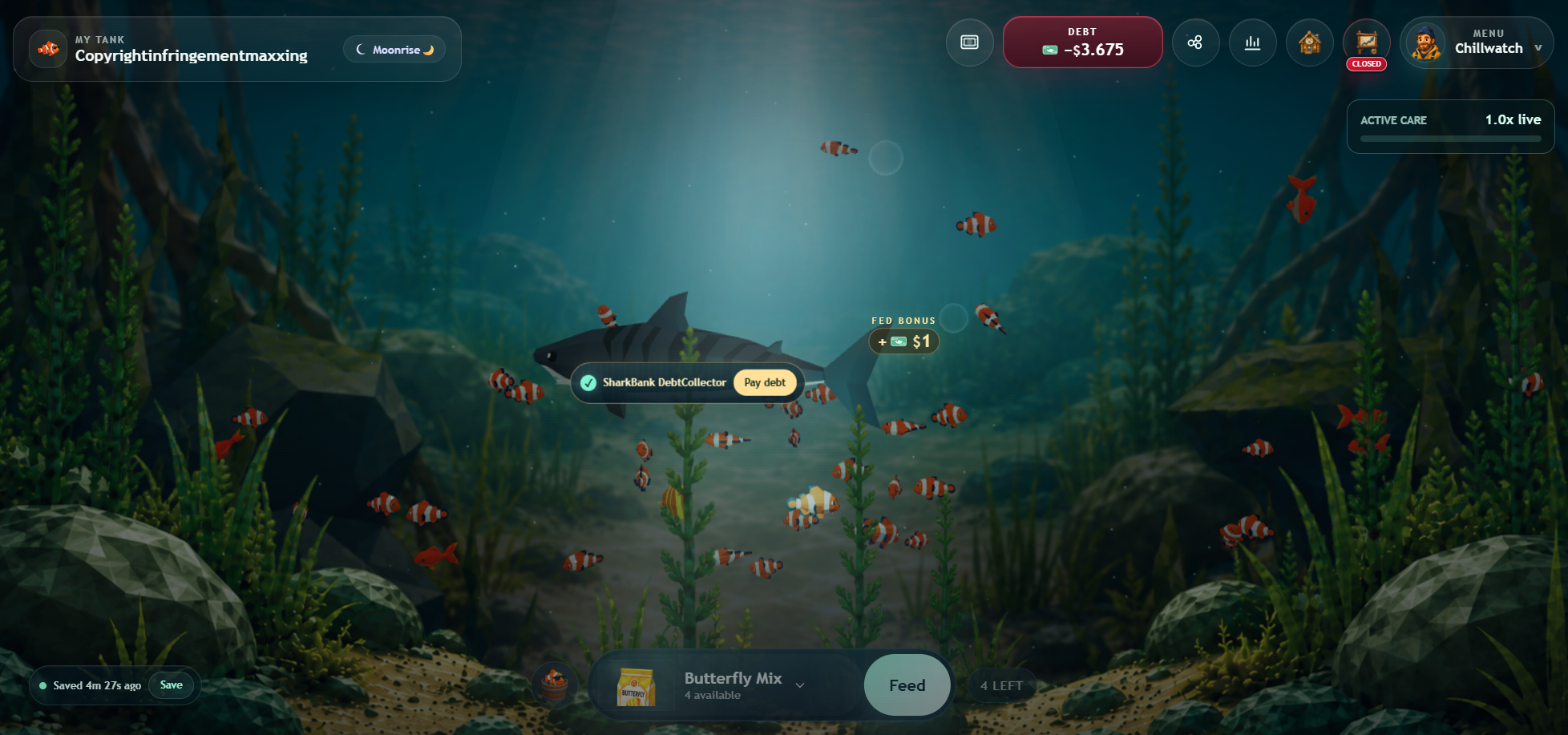 SharkBank DebtCollector in a tank